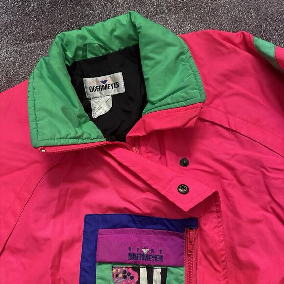 Women's Vintage 90's Obermeyer Sport Neon Pink One Piece Winter Snow Suit Sz S - Picture 3 of 7